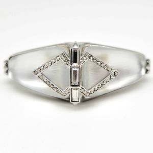 Alexis Bittar Clear Lucite + Diamond Swarovski Crystal Art Deco Bangle Bracelet